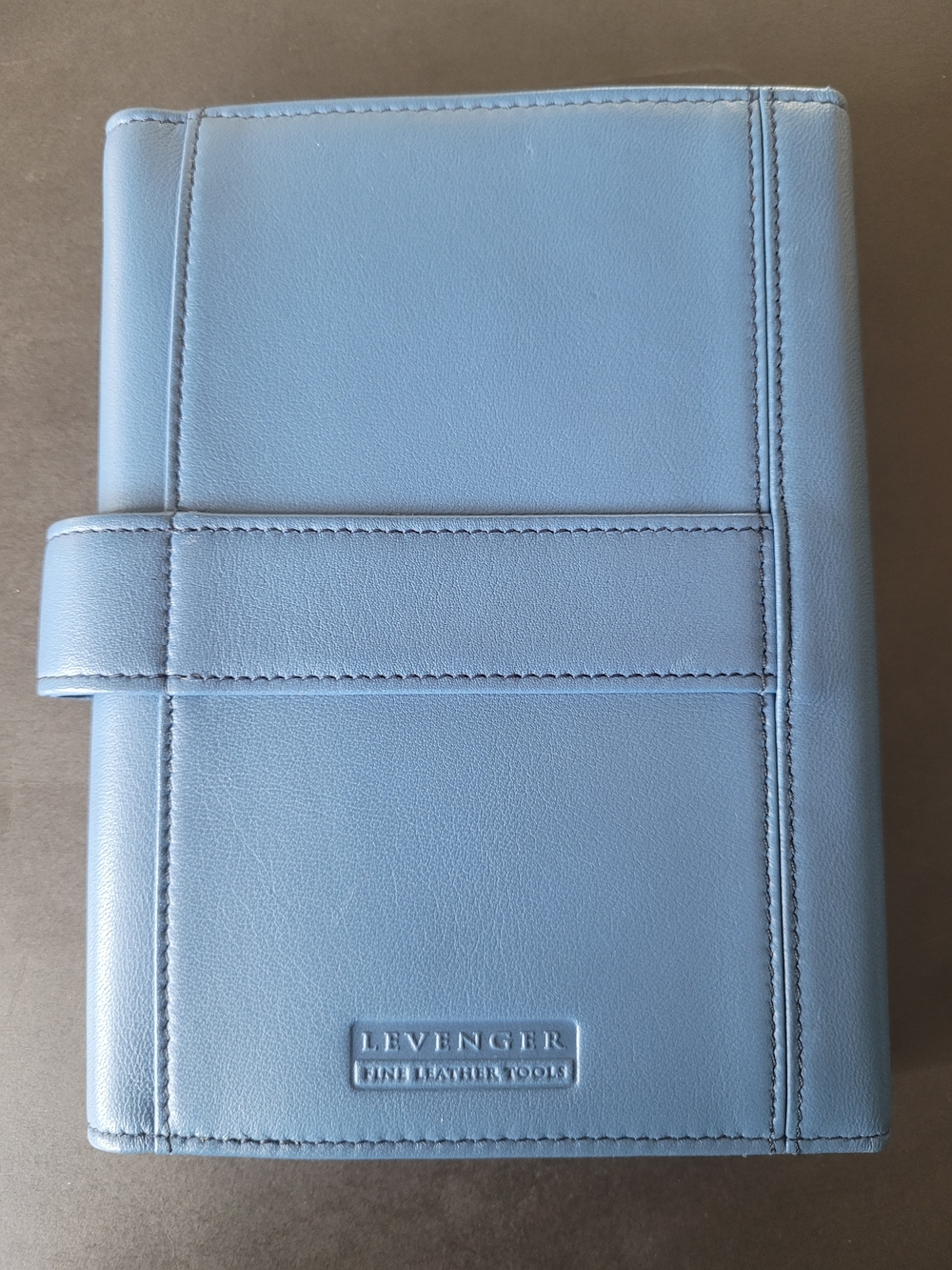 Levenger Light Blue Leather Folio with Strap Closure